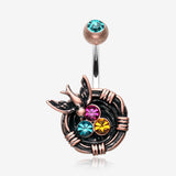 Vintage Boho Sparrow Birdnest Belly Button Ring-Copper/Teal/Fuchsia