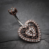 Detail View 2 of Vintage Boho Filigree Heart Lock Belly Button Ring-Copper/Clear