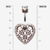 Detail View 1 of Vintage Boho Filigree Heart Lock Belly Button Ring-Copper/Clear