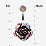 Detail View 1 of Vintage Boho Gleam Rose Belly Button Ring-Copper/Aurora Borealis/Fuchsia