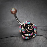 Detail View 2 of Vintage Boho Gleam Rose Belly Button Ring-Copper/Aurora Borealis/Fuchsia