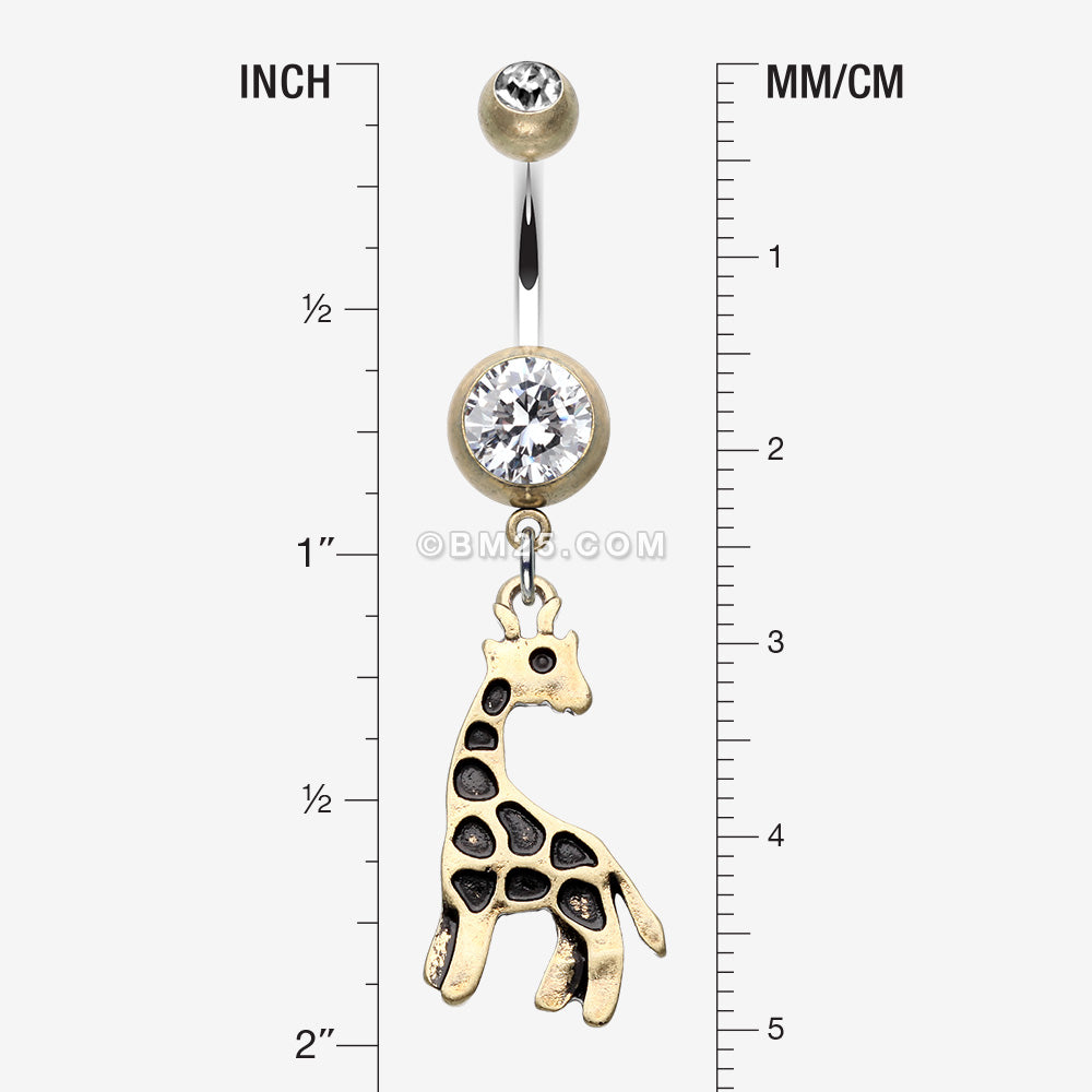 Detail View 1 of Vintage Boho Giraffe Belly Button Ring-Brass/Clear