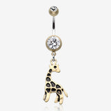 Vintage Boho Giraffe Belly Button Ring-Brass/Clear