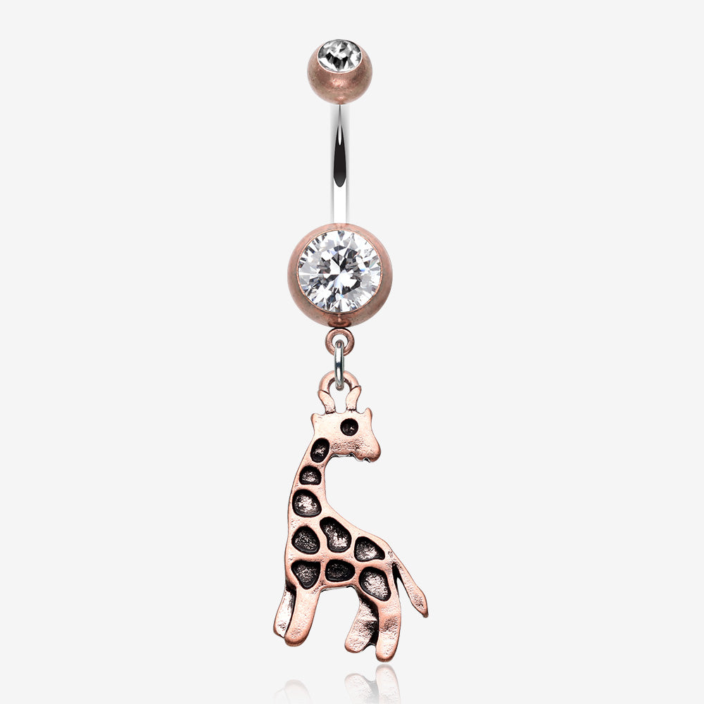 Vintage Boho Giraffe Belly Button Ring-Copper/Clear