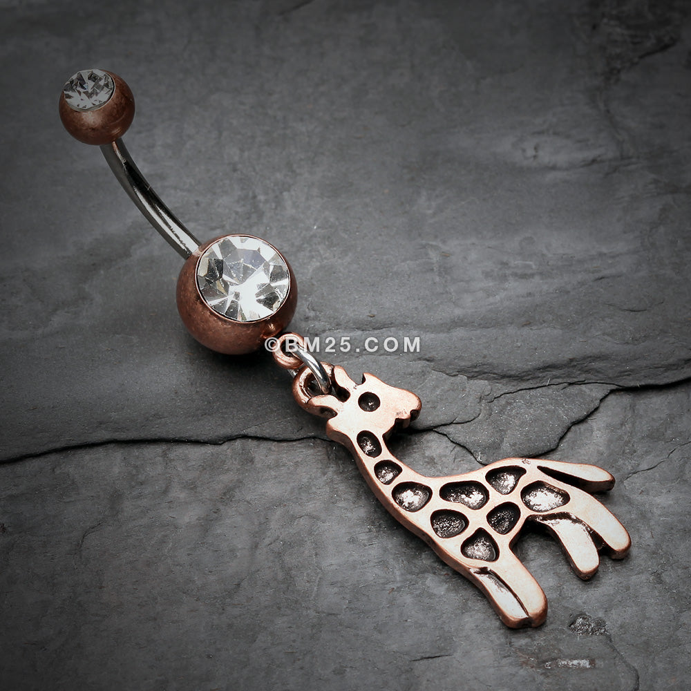 Detail View 2 of Vintage Boho Giraffe Belly Button Ring-Copper/Clear
