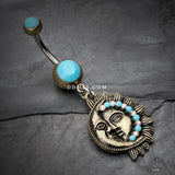 Detail View 2 of Vintage Boho Sun & Moon Belly Button Ring-Brass/Turquoise