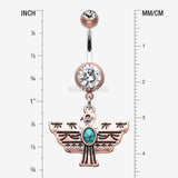 Detail View 1 of Vintage Boho Aztec Thunderbird Mural Belly Button Ring-Copper/Clear/Turquoise
