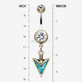 Detail View 1 of Vintage Boho Stone Spear Belly Button Ring-Brass/Clear/Turquoise