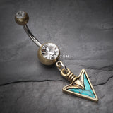 Detail View 2 of Vintage Boho Stone Spear Belly Button Ring-Brass/Clear/Turquoise