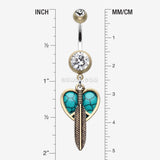 Detail View 1 of Vintage Boho Peace Heart with Feather Belly Button Ring-Brass/Clear/Turquoise