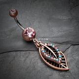 Detail View 2 of Vintage Boho Ornate Leaflets Belly Button Ring-Copper/Pink