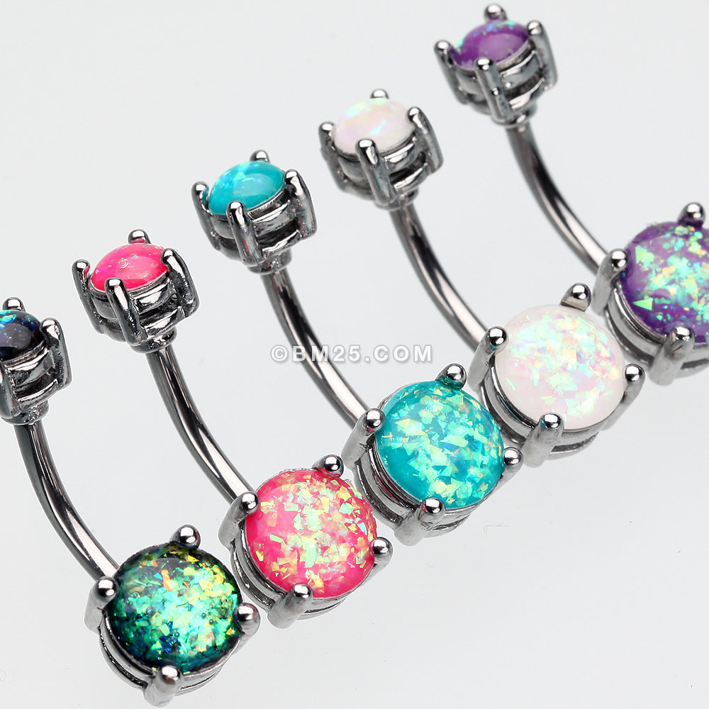 Detail View 3 of Opal Sparkle Prong Set Belly Button Ring-Black