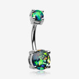 Opal Sparkle Prong Set Belly Button Ring-Black
