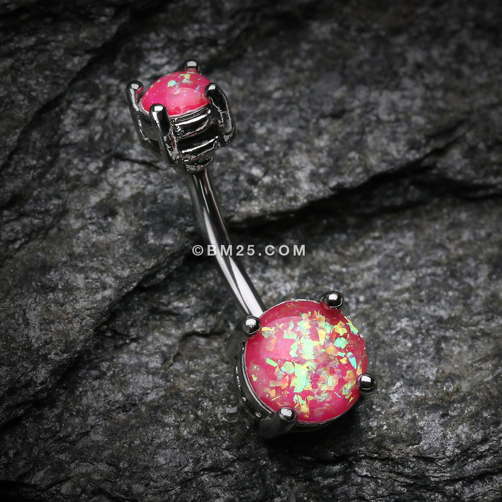 Detail View 2 of Opal Sparkle Prong Set Belly Button Ring-Pink