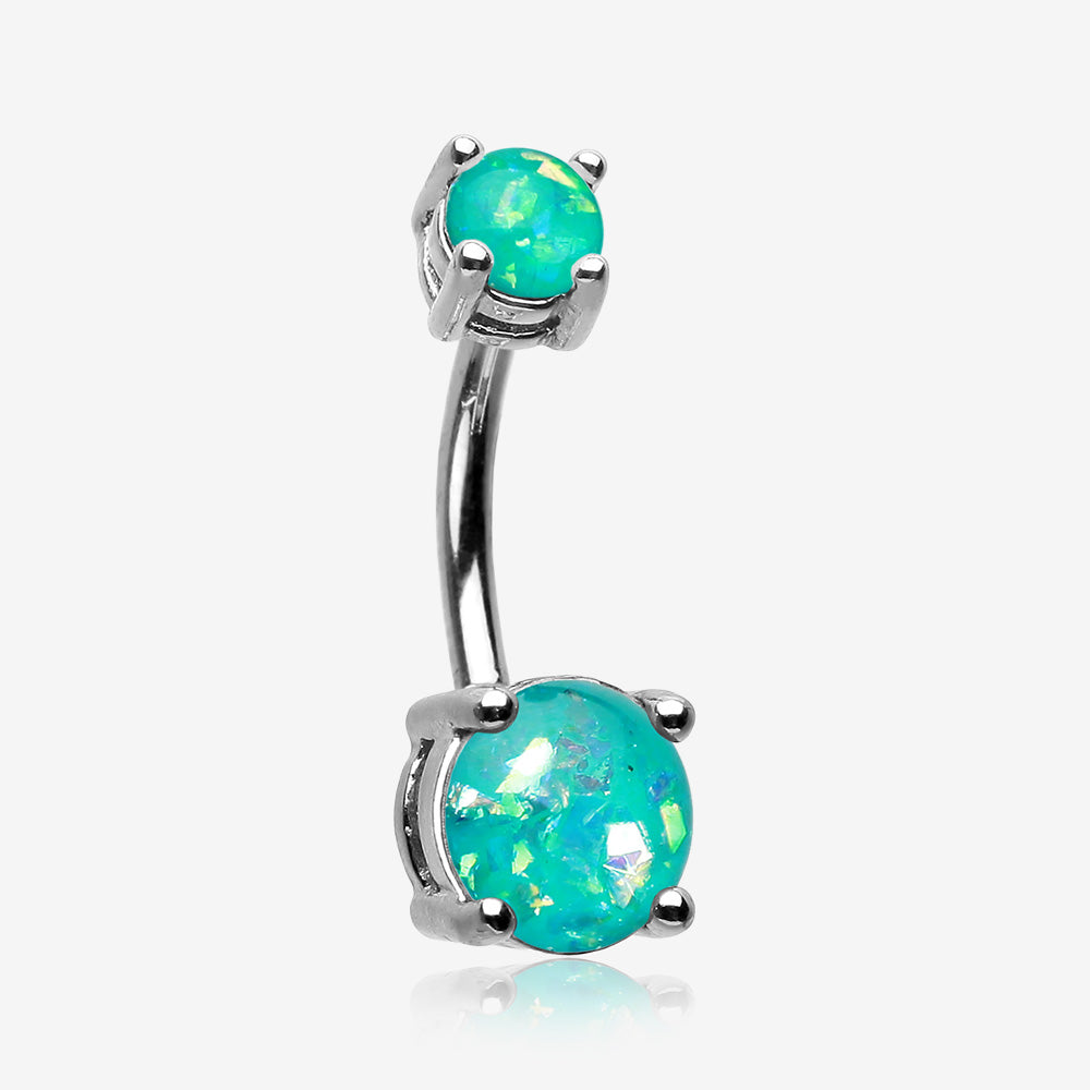 Opal Sparkle Prong Set Belly Button Ring-Teal