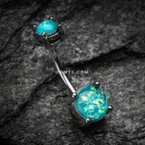 Detail View 2 of Opal Sparkle Prong Set Belly Button Ring-Teal