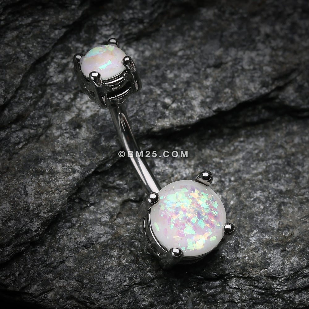 Detail View 2 of Opal Sparkle Prong Set Belly Button Ring-White