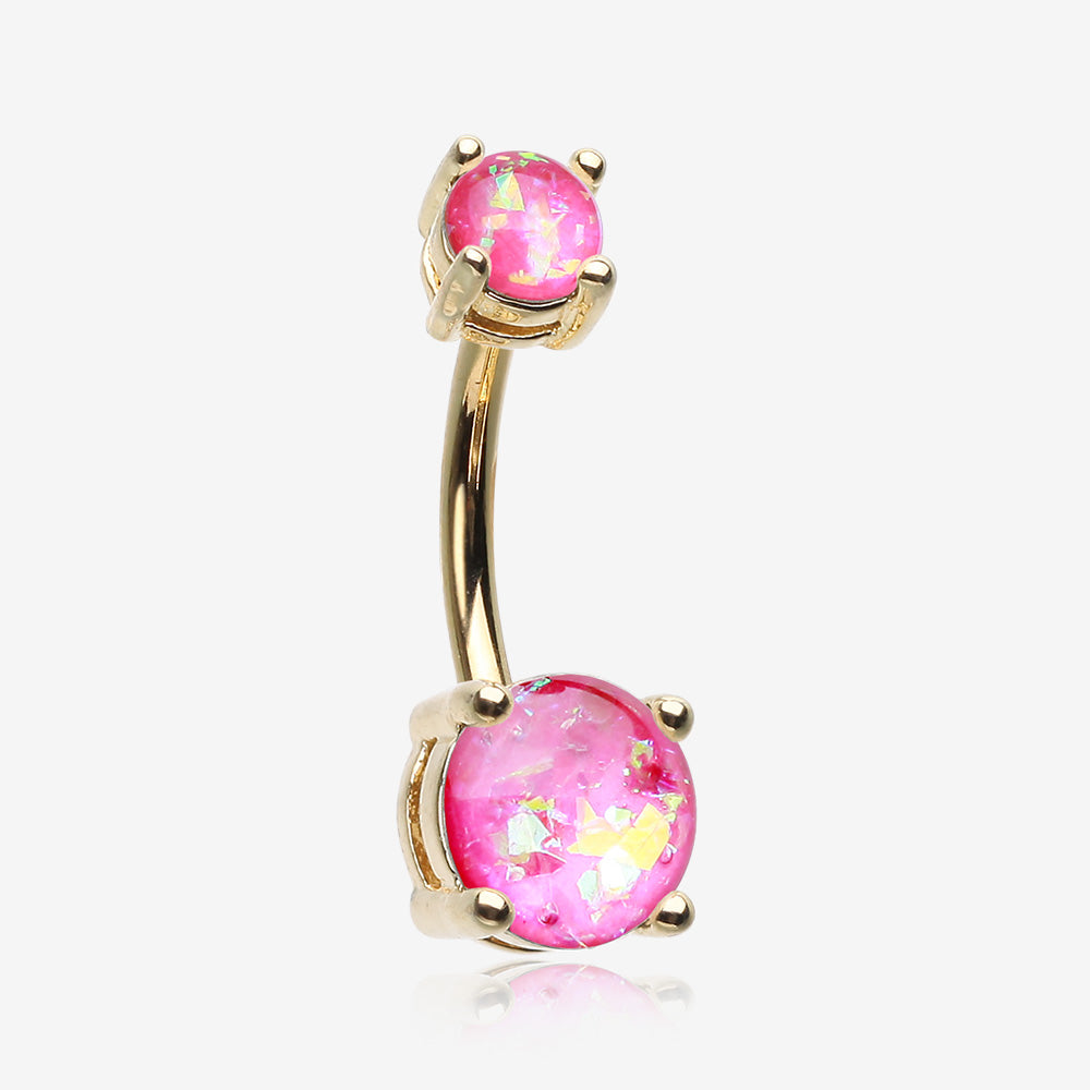 Golden Opal Sparkle Prong Set Belly Button Ring-Pink