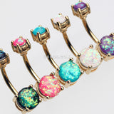 Detail View 3 of Golden Opal Sparkle Prong Set Belly Button Ring-Pink