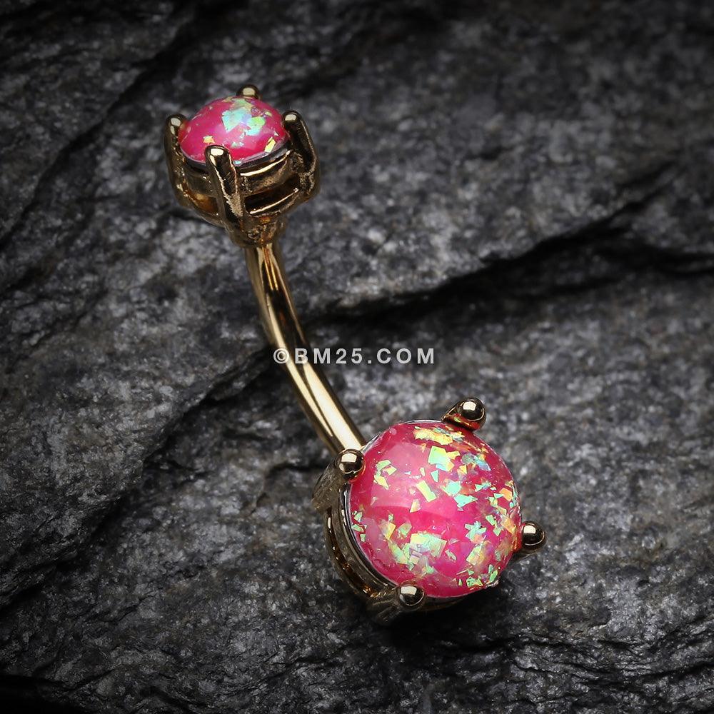 Detail View 2 of Golden Opal Sparkle Prong Set Belly Button Ring-Pink