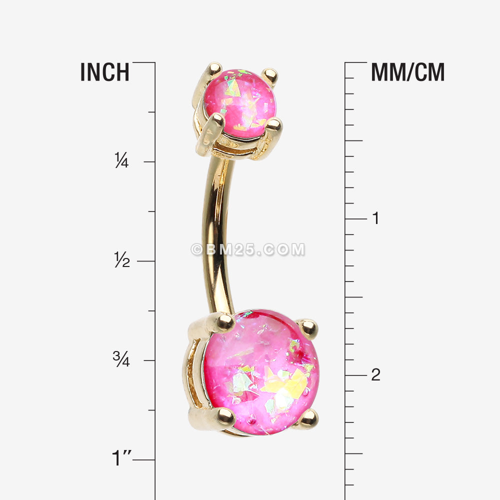 Detail View 1 of Golden Opal Sparkle Prong Set Belly Button Ring-Pink