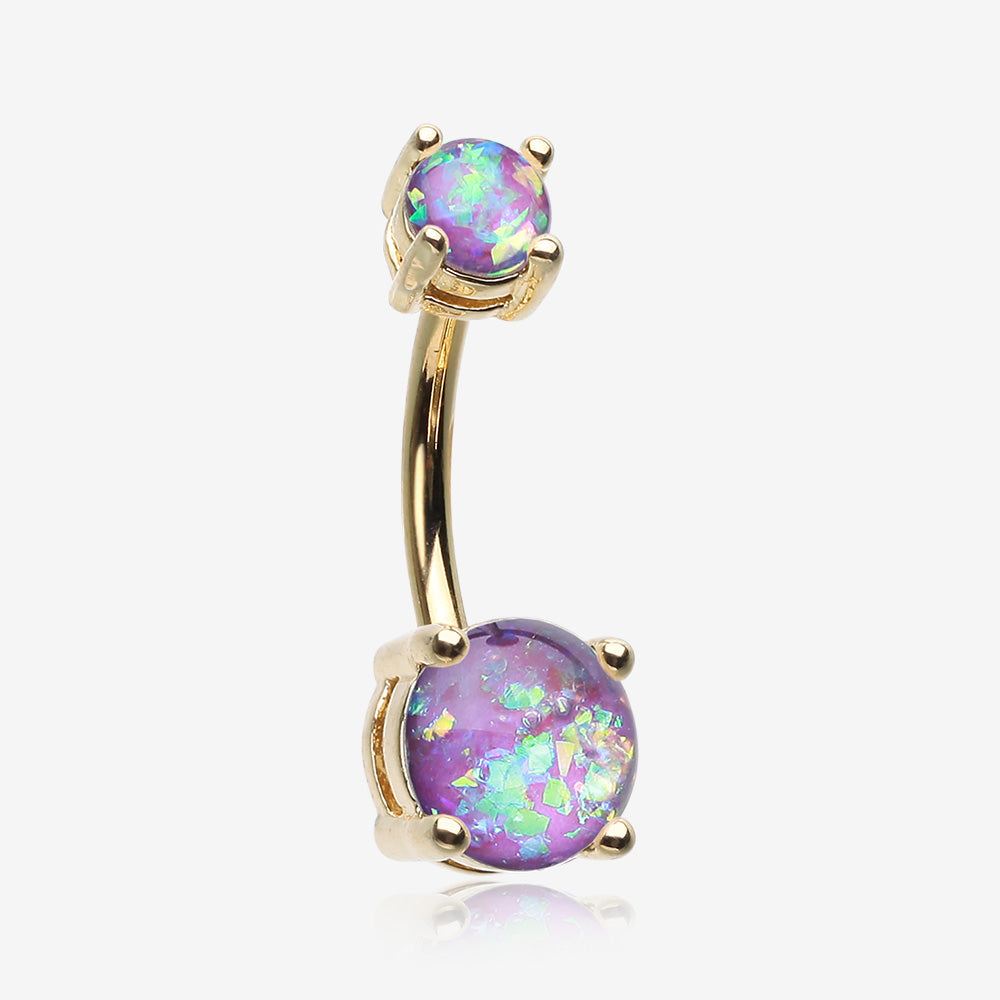 Golden Opal Sparkle Prong Set Belly Button Ring-Purple