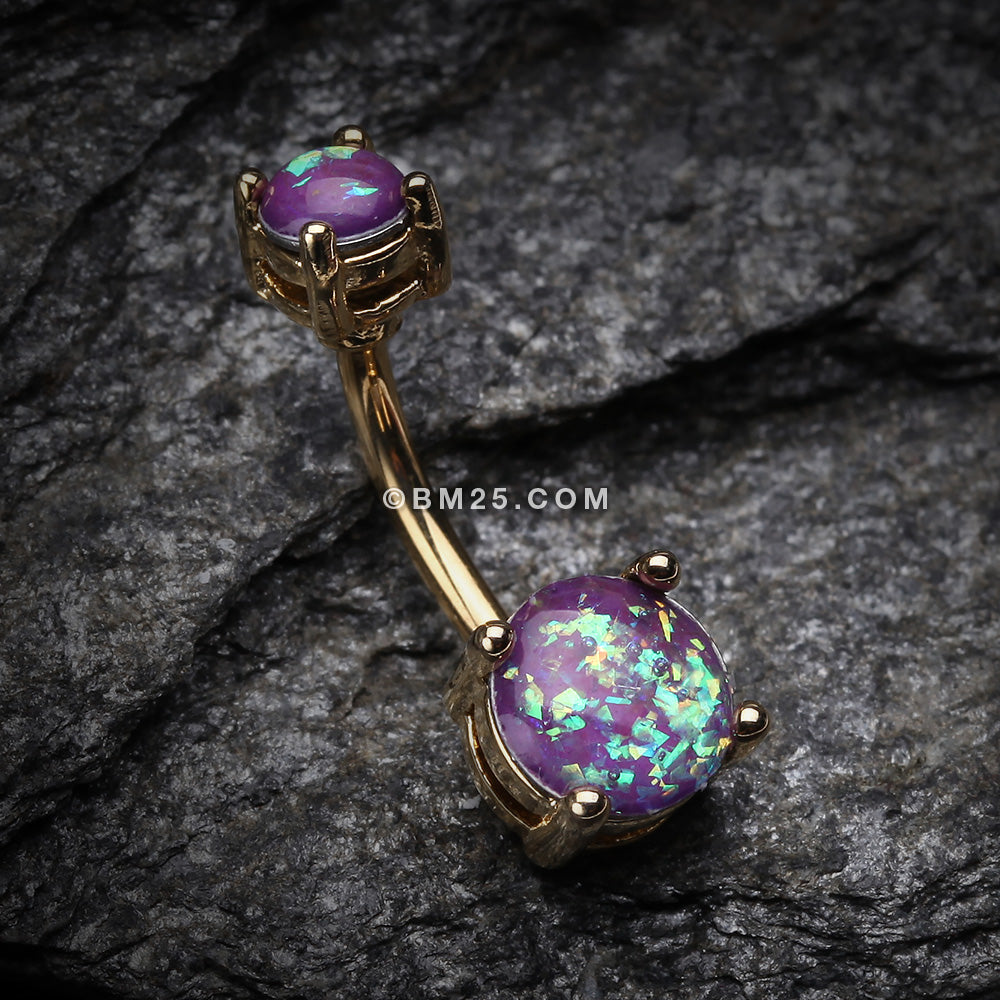 Detail View 2 of Golden Opal Sparkle Prong Set Belly Button Ring-Purple