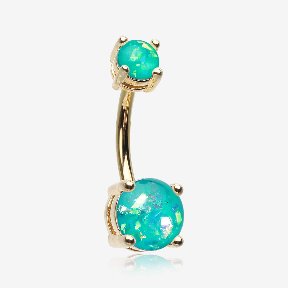 Golden Opal Sparkle Prong Set Belly Button Ring-Teal