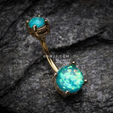 Detail View 2 of Golden Opal Sparkle Prong Set Belly Button Ring-Teal