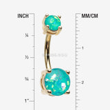 Detail View 1 of Golden Opal Sparkle Prong Set Belly Button Ring-Teal