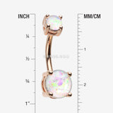 Detail View 1 of Rose Gold Opal Sparkle Prong Set Belly Button Ring-White