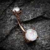 Detail View 2 of Rose Gold Opal Sparkle Prong Set Belly Button Ring-White