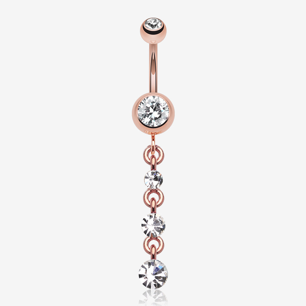 Rose Gold Journey Sparkle Belly Button Ring-Clear Gem