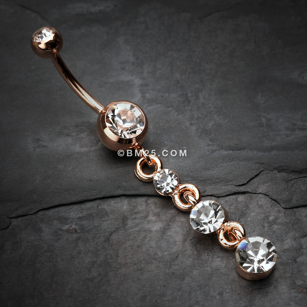 Detail View 2 of Rose Gold Journey Sparkle Belly Button Ring-Clear Gem