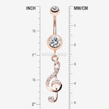 Detail View 1 of Rose Gold G Clef Sparkle Belly Button Ring-Clear Gem