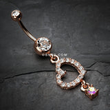 Detail View 2 of Rose Gold Shimmering Heart Gem Belly Button Ring-Clear Gem