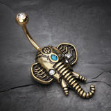 Detail View 2 of Antique Golden Ganesha Elephant Turquoise Belly Button Ring-Clear Gem