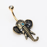 Detail View 3 of Antique Golden Ganesha Elephant Turquoise Belly Button Ring-Clear Gem