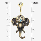Detail View 1 of Antique Golden Ganesha Elephant Turquoise Belly Button Ring-Clear Gem