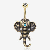 Antique Golden Ganesha Elephant Turquoise Belly Button Ring-Clear Gem