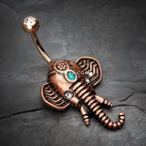 Detail View 2 of Antique Rose Gold Ganesha Elephant Turquoise Belly Button Ring-Clear Gem