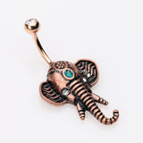 Detail View 3 of Antique Rose Gold Ganesha Elephant Turquoise Belly Button Ring-Clear Gem