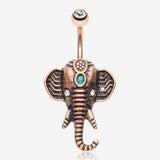 Antique Rose Gold Ganesha Elephant Turquoise Belly Button Ring-Clear Gem
