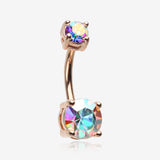 Rose Gold Aurora Sparkle Prong Set Belly Button Ring