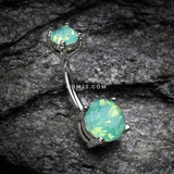 Detail View 2 of Opalite Sparkle Prong Set Belly Button Ring-Pacific Opal