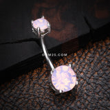 Detail View 2 of Opalite Sparkle Prong Set Belly Button Ring-Rose Water Opal
