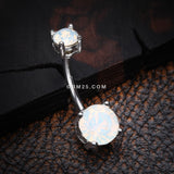 Detail View 2 of Opalite Sparkle Prong Set Belly Button Ring-White