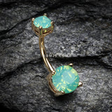 Detail View 2 of Golden Opalite Sparkle Prong Set Belly Button Ring-Pacific Opal