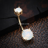 Detail View 2 of Golden Opalite Sparkle Prong Set Belly Button Ring-White