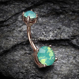 Detail View 2 of Rose Gold Opalite Sparkle Prong Set Belly Button Ring-Pacific Opal